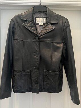 Classic Nine West Black Button Down 100% Leather Women’s Jacket Size Small